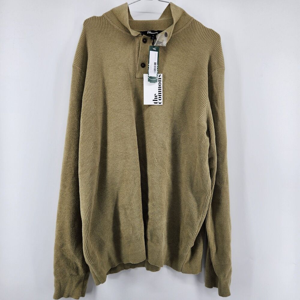 The Commons Men's Green Large Dull Chenille‎ Polo Long Sleeve NWT
